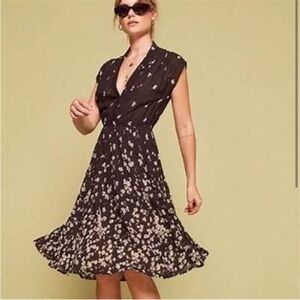 Reformation Black and White Floral Midi Dress